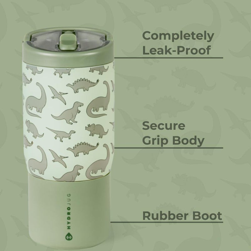 Hydro Jug Kids 14 oz Sport Water Bottle – Stainless Steel, Insulated, 100% Leakproof, With Carry Handle, BPA-Free – Kid-Friendly Design – Durable & Dishwasher Safe, Dinosaur - Image 1